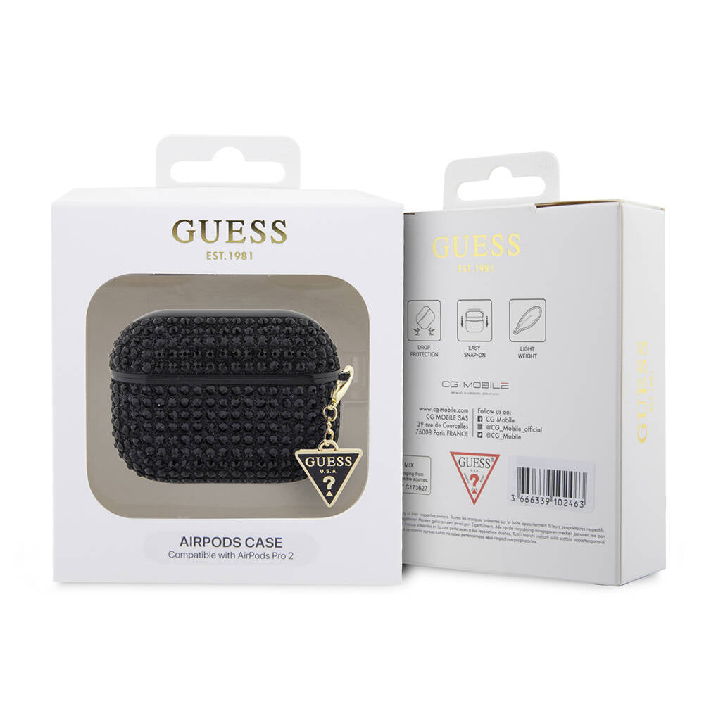 Guess Airpods Pro 2 Orjinal Lisanslı Parıltılı Taş Kaplamalı Üçgen Logo Süs Zincirli Kılıf Guess Airpods Pro 2 Orjinal Lisanslı Parıltılı Taş Kaplamalı Üçgen Logo Süs Zincirli Kılıf